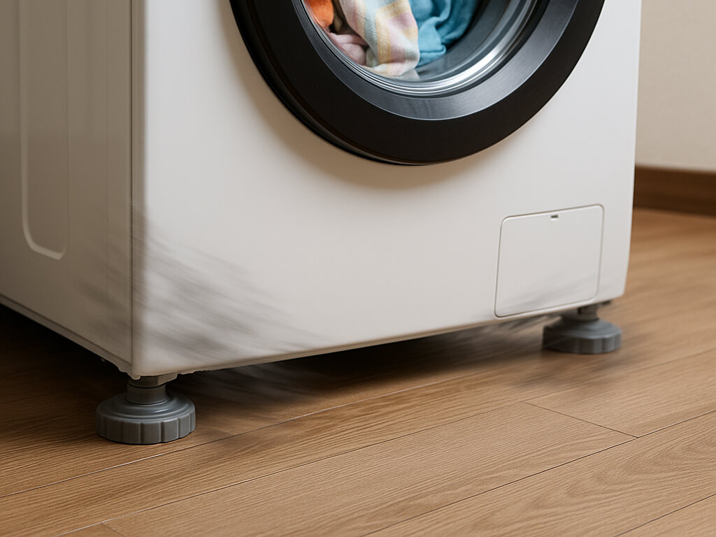 洗濯機の振動、騒音、ガタつきの原因を特定し、床の破損や近隣トラブルを根本的に解決する対策の概要。