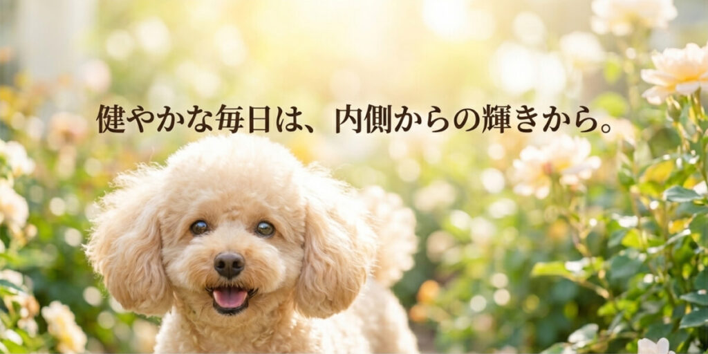 「一番大切なのは、あなたのその眼差し。愛犬の小さな変化に気づき、最適な選択を」「健やかな毎日は、内側からの輝きから」というメッセージ