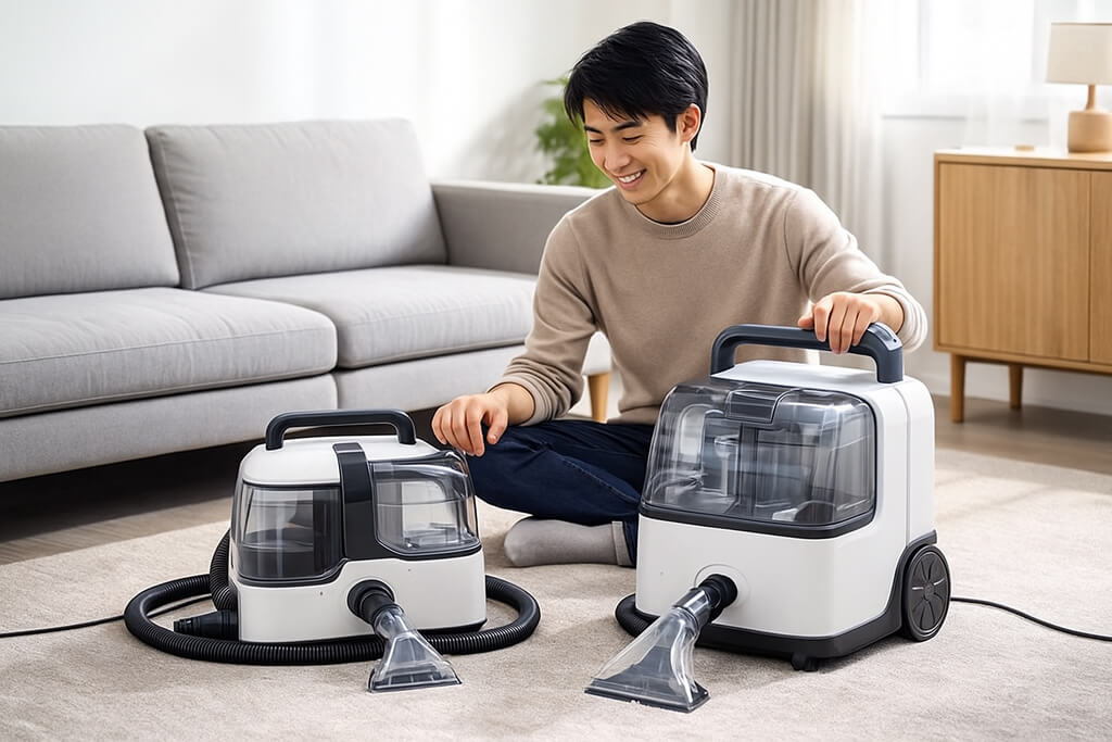 UWANTのB100とB300のを見比べる男性