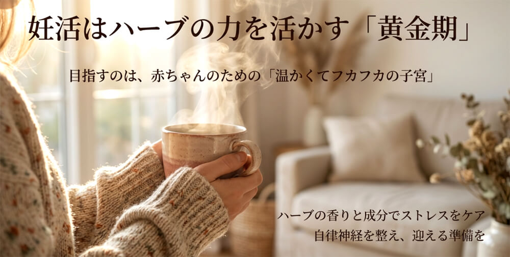 「妊活はハーブの力を活かす『黄金期』」というキャッチコピー画像