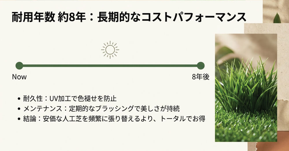 ふわふわターフの耐用年数は、目安として約8年の画像
