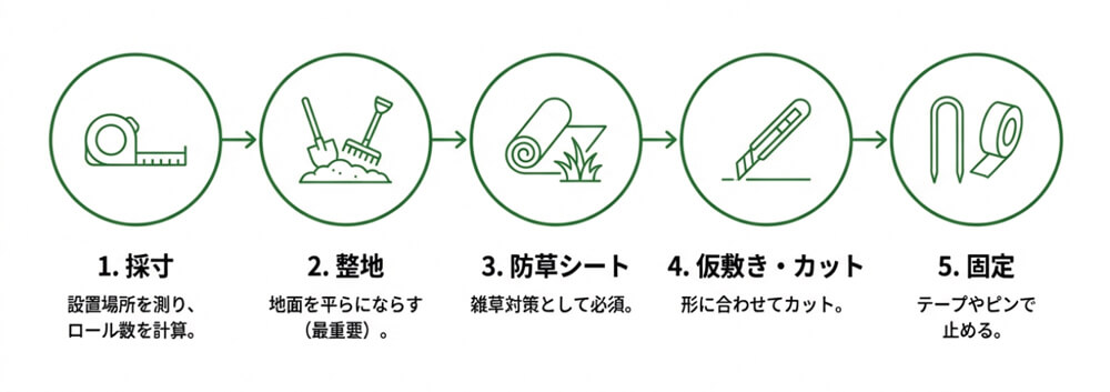 ふわふわターフを自分で敷く手順の画像