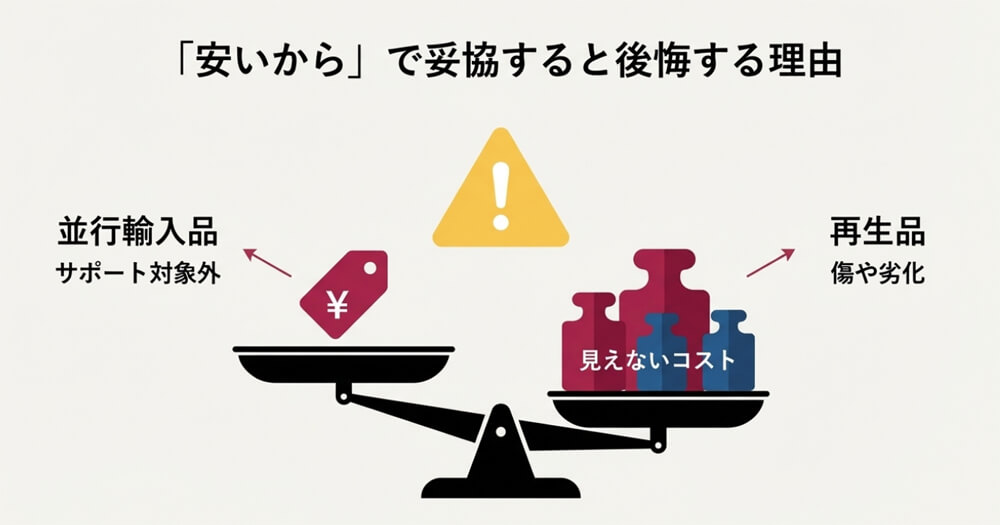 並行輸入品と再生品による安さの画像
